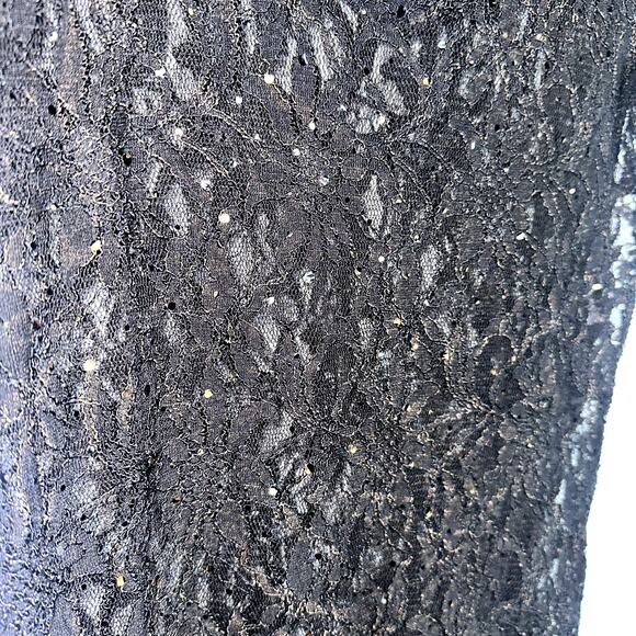 BKE Womens Size Large Black Lace Brown Sequin Short Sleeve Shirt - Picture 2 of 7